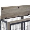 Furniture Style Dog Crate Side Table on Wheels with Double Doors and Lift Top.Grey,38.58''w x 25.5''d x 27.36''h.