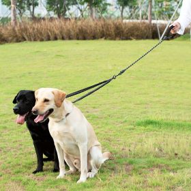 Dual Dog Leash; Tangle Free With Reflective Stitching; 2 Dog Leashes With Heavy Duty Metal Clip (Color: Red)