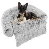 Gray Plush Calming Dog Couch Bed with Anti-Slip Bottom